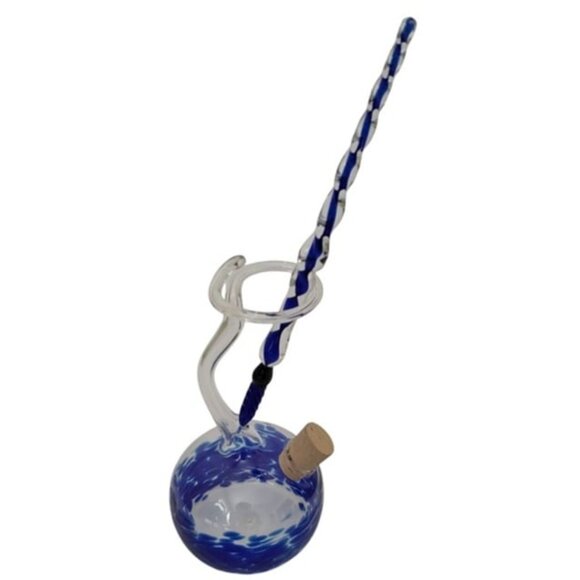 Venetian Glass Dip Fountain Pen with Colored Glass Inkwell Like New Blue - Picture 2 of 10